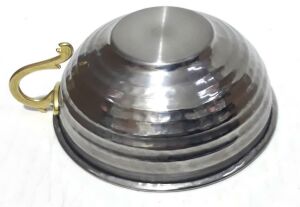 Pirinç Kulplu Çelik Dövme Geniş Ağızlı Mat Çelikten 13cm Maşrafa 5cm Derinlikte Paslanmaz Çelikten