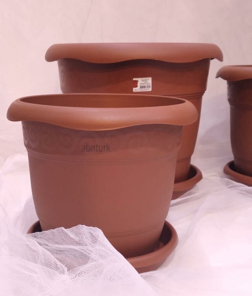 1 adet 5no Ø39x34cm 23 Litre Toprak Rengi Tabaklı Çiçek Saksısı Toprak Çökmesi önleyen özel içyapı