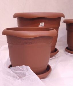 1 adet 5no Ø39x34cm 23 Litre Toprak Rengi Tabaklı Çiçek Saksısı Toprak Çökmesi önleyen özel içyapı