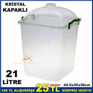 21 LİTRE KRİSTAL FANUS KAPAKLI ELİTE GIDA KABI