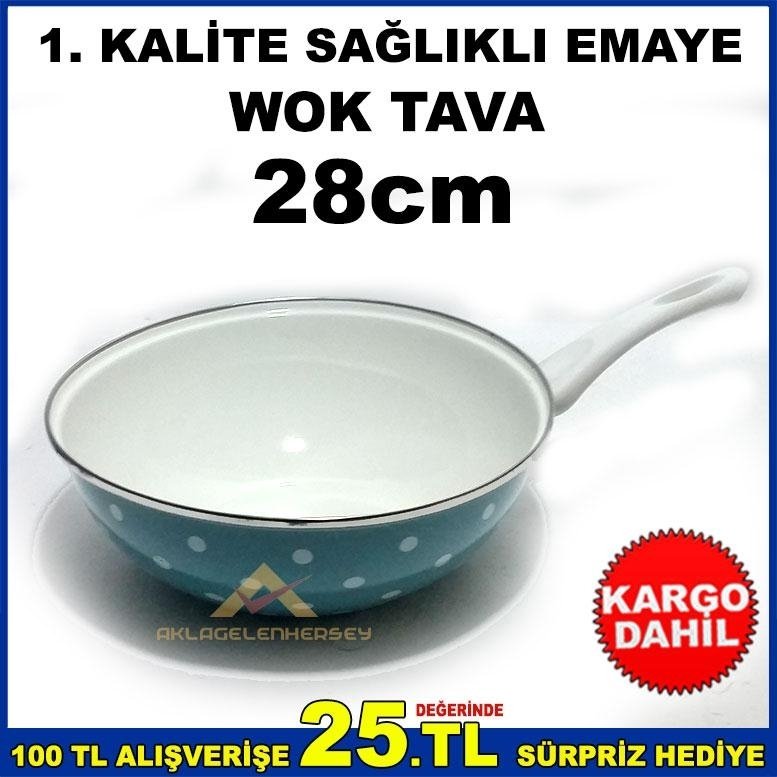 DIŞI DESENLİ İÇİ KAR BEYAZ 28cm EMAYE WOK TAVA
