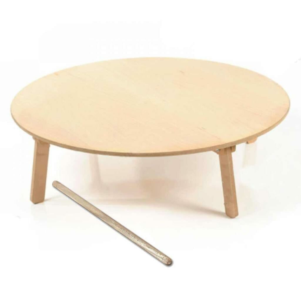 Oklava Hediyeli Ø60cm Katlanır Yufka Açma Tahtası MDF Ahşap Sofra Kaydırmaz Yüzeyle Tam Profesyonel