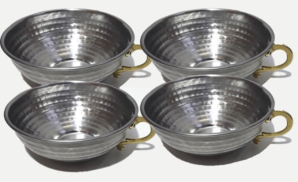 Pirinç Kulplu Çelik Dövme Paslanmaz Çelikten 4 Adet 13cm Maşrafa 5cm Derinlikte Geniş Ağızlı