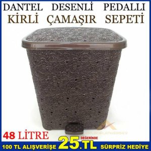 48x40 Pedallı Dantel Desen Kirli Çamaşır Sepeti