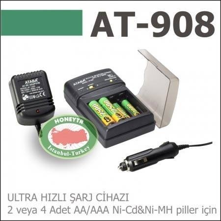 Ataba AT-908 ultra hızlı pil şarj+deşarj cihazı,220 volt ile evle işyerinde,12 volt ile arabada şarj