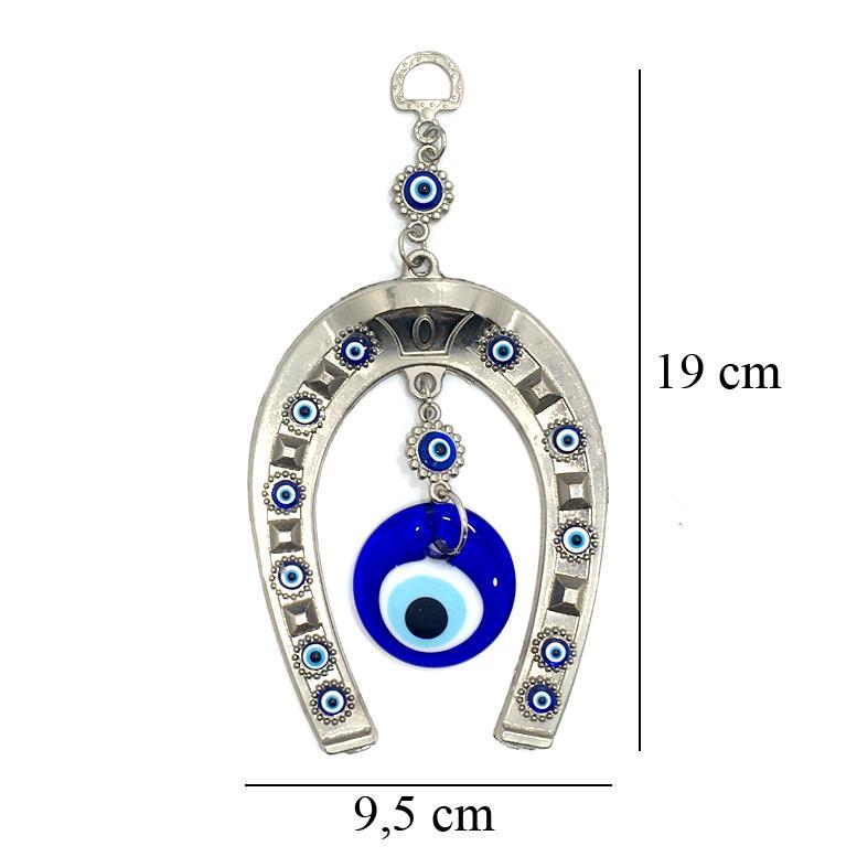 Dekoratif Nazar Boncuklu Metal İşlemeli 19 cm At Nalı Süs Eşyası Hediyelik Eşya Askılı Kapı Süsü