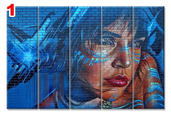 GRAFFITI MAVI SACLI KADIN 7 STİL 5 PARÇALI KANVAS TABLO