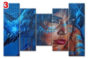 GRAFFITI MAVI SACLI KADIN 7 STİL 5 PARÇALI KANVAS TABLO