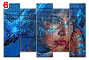 GRAFFITI MAVI SACLI KADIN 7 STİL 5 PARÇALI KANVAS TABLO