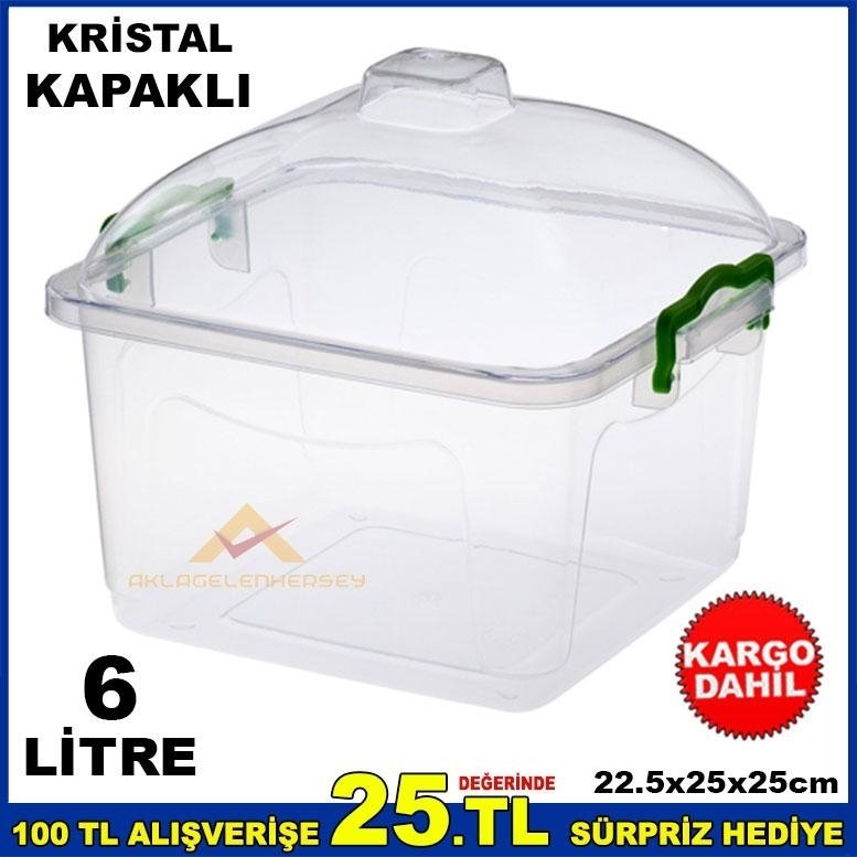 6 LİTRE KRİSTAL FANUS KAPAKLI ELİTE GIDA KABI