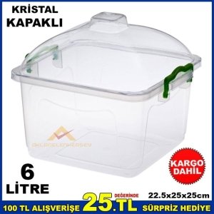 6 LİTRE KRİSTAL FANUS KAPAKLI ELİTE GIDA KABI
