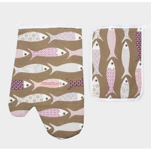 Isı Geçirmez 2li Mutfak Eldiveni Tutacak Set Elyaf Dolgulu Kumaş Fırında ve Ocakta Ellerinizi Korur