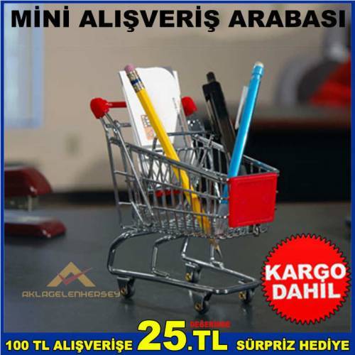 Mini Gerçekçi Alışveriş Market Arabası Şeklinde Dekoratif Kalemlik