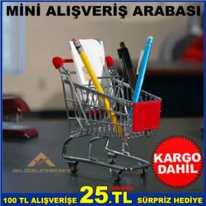Mini Gerçekçi Alışveriş Market Arabası Şeklinde Dekoratif Kalemlik
