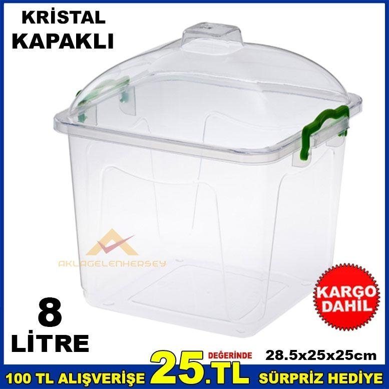 8 LİTRE KRİSTAL FANUS KAPAKLI ELİTE GIDA KABI