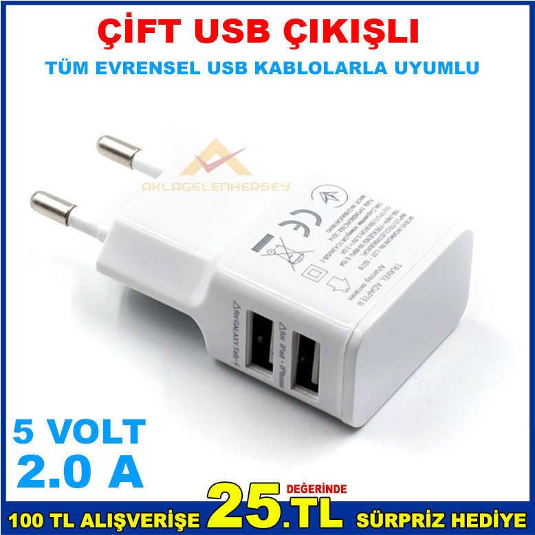 ÇİFT USB ÇIKIŞLI DUAL EV İŞYERİ DUVAR ŞARJI -1