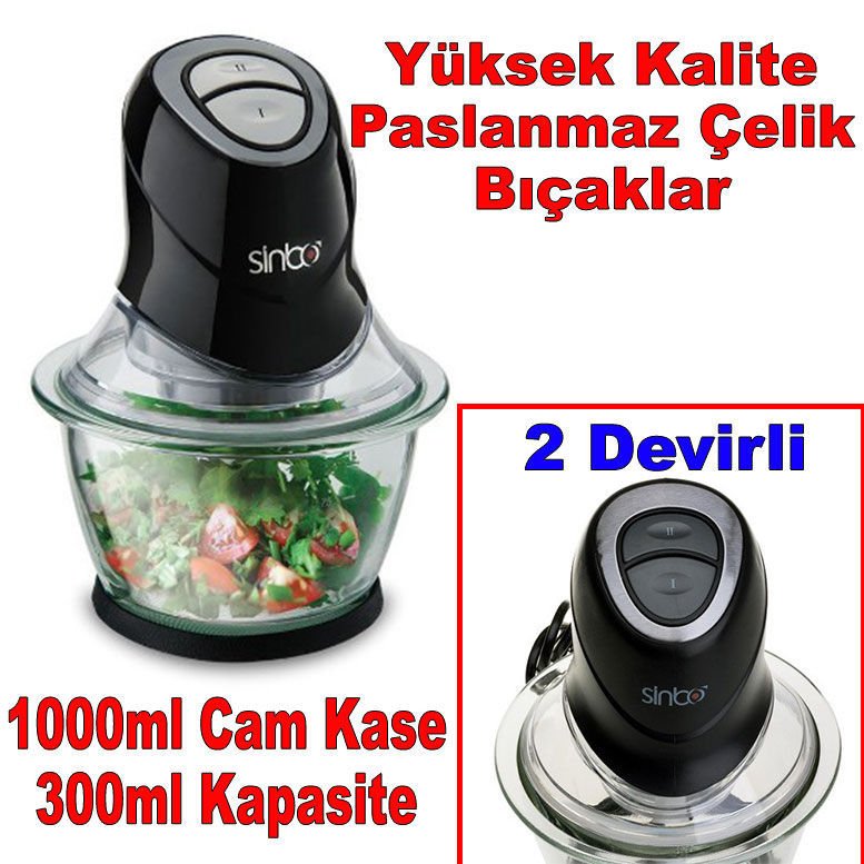 Sinbo SHB-3042 1000ml Cam Hazneli Doğrayıcı Rondo 2 Devirli Kaliteli Paslanmaz Çelik Bıçaklar