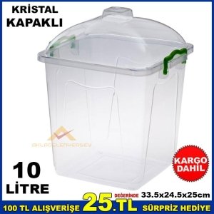 10 LİTRE KRİSTAL FANUS KAPAKLI ELİTE GIDA KABI