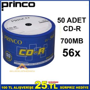 x64 YAZMA HIZI 700MB KAPASİTE 50'li CD-R PRİNCO