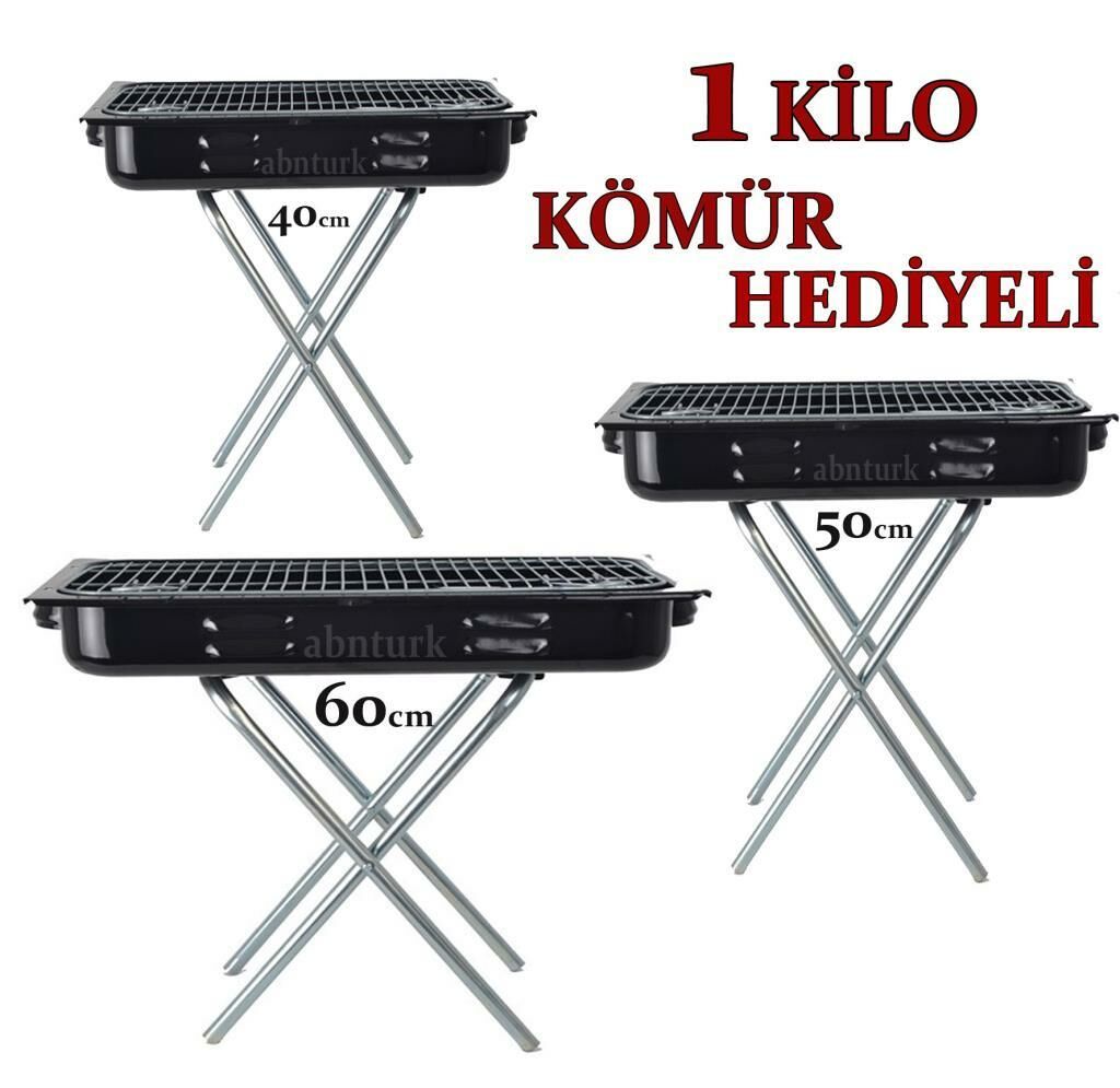 1 kg Özel Kömür Hediyeli 41cm Paslanmaz Emaye Mangal Seyyar Ayaklı Portatif Lüks Izgara Barbekü Seti