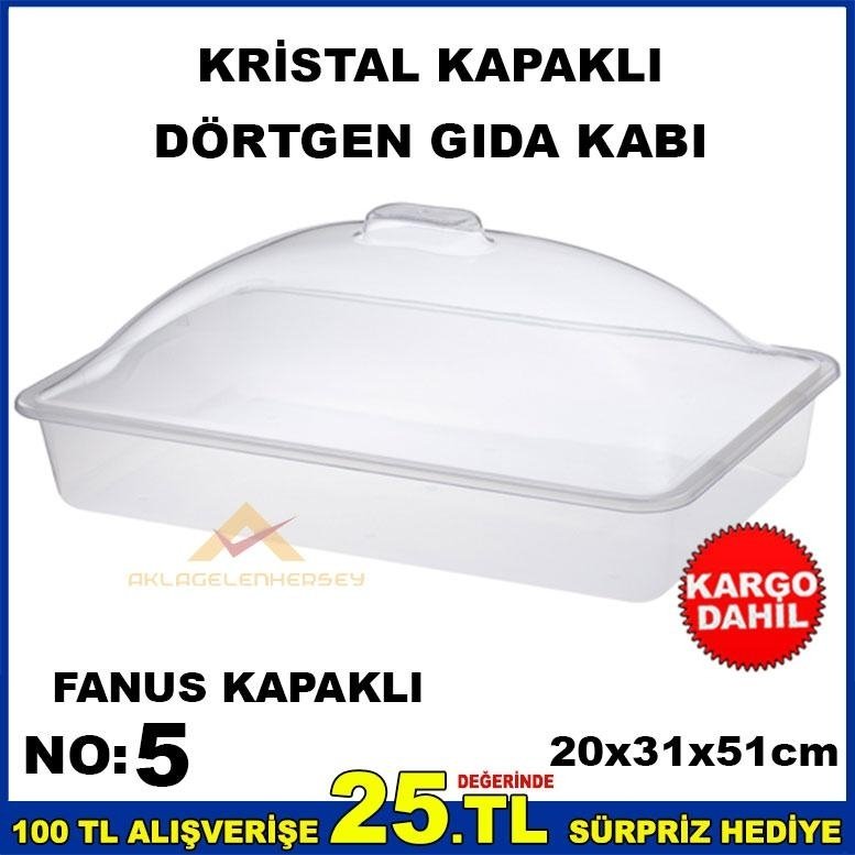 51cm KRİSTAL FANUS KAPAKLI DÖRTGEN GIDA KABI NO5