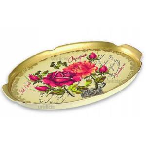 Bohem stil altın yaldızlı çay kahve tepsisi,retro dizayn çiçekli desen şık, kullanışlı melamin tepsi