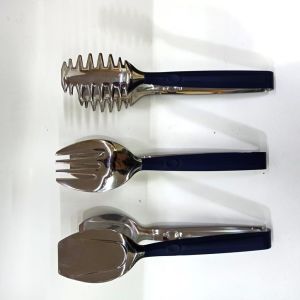 Paslanmaz Çelik Üzeri Silikon Kaplama Soft Pasta, Makarna, Salata Maşası Seti