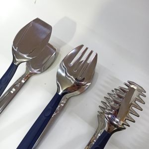 Paslanmaz Çelik Üzeri Silikon Kaplama Soft Pasta, Makarna, Salata Maşası Seti