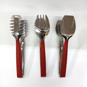 Paslanmaz Çelik Üzeri Silikon Kaplama Soft Pasta, Makarna, Salata Maşası Seti