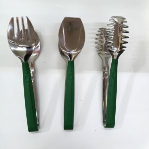 Paslanmaz Çelik Üzeri Silikon Kaplama Soft Pasta, Makarna, Salata Maşası Seti