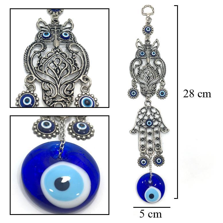 Baykuş Şekilli Nazar Boncuklu Metal İşlemeli Dekoratif Süs 28 cm Hediyelik Eşya Askılı Duvar Süsü