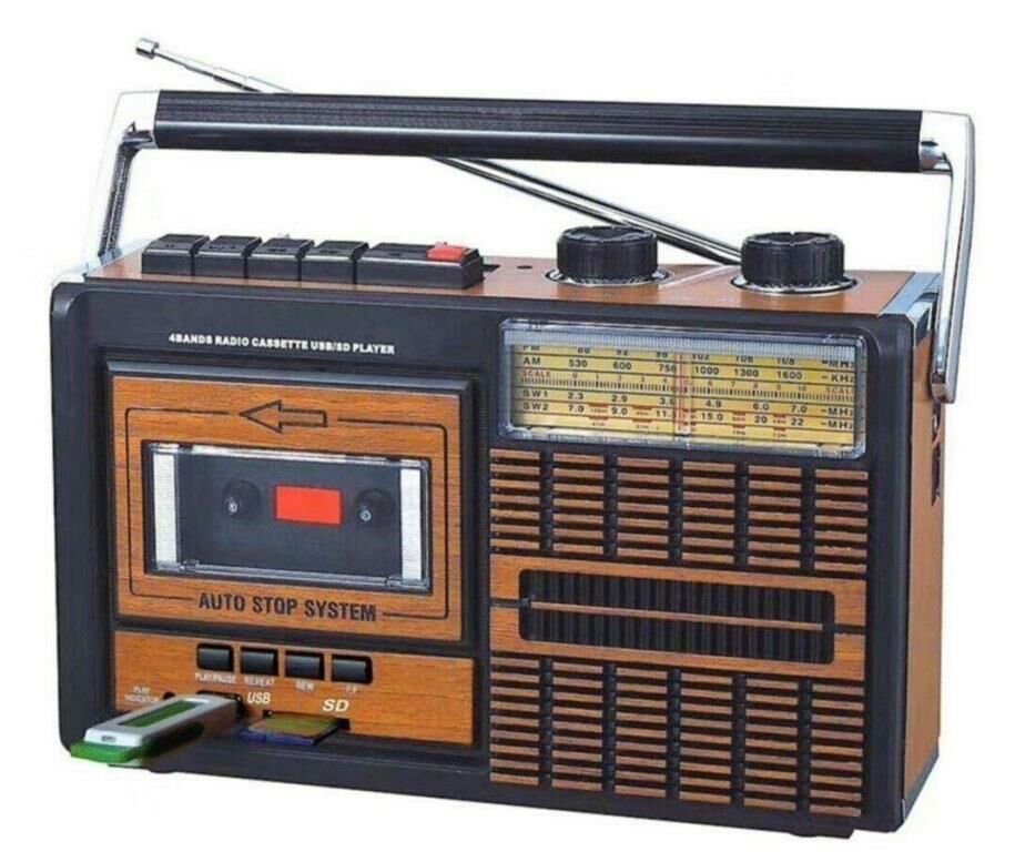 Büyük Boy Taşınabilir Süper Çekim Radyo Bluetoot Teyp Kaset Çalar FlashBellek , Hafıza Kartı Girişli