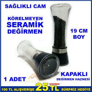 BÜYÜK CAM HAZNELİ 19cm TUZ KARABİBER DEĞİRMENİ