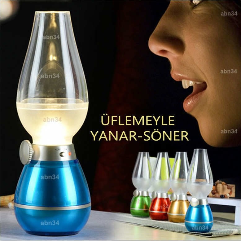 Işık Seviyesi Ayarlı Şarjlı Gece Lambası Retro Led Lamba Üflemeyle Yanıp Sönen Nostaljik İdare Lamba
