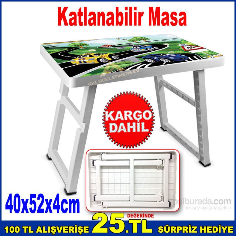 Pratik Katlanabilir Piknik Masası 40x52x4cm Araba Desenli Şık Tasarım Portatif Piknik Sehpası -2