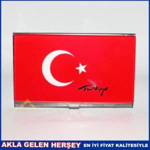 Cep Tipi Kartvizitlik Şık Kullanışlı Türk Bayraklı 9x6cm Klik Kapaklı Paslanmaz Çelik Kartvizitlik