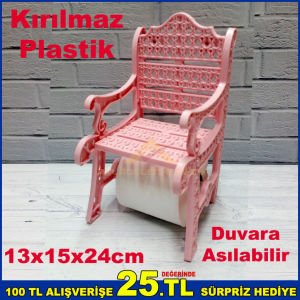 Kırılmaz Plastik Koltuk Bank Şeklinde Pudra Pembe Duvara Asılabilir Tuvalet Kağıdı Askısı