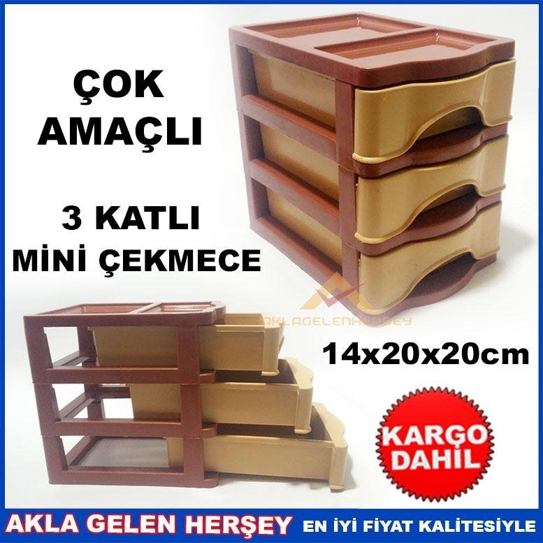 Minicik bir komidin ÇOK AMAÇLI 3 ÇEKMECE MİNİ KOMİDİN 14x20x20cm