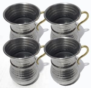 Pirinç Kulplu Çelik Dövme 4 Adet Mat Çelikten İnce Belli Kupa Kaliteli Malzemeden Üretilmiştir