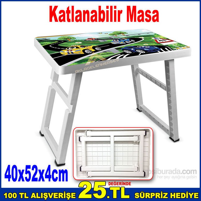 Pratik Katlanabilir Piknik Masası 40x52x4cm Araba Desenli Şık Tasarım Portatif Piknik Sehpası -2