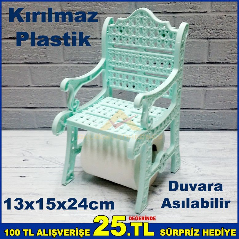 Kırılmaz Plastik Koltuk Bank Şeklinde Mint Mavisi Duvara Asılabilir Tuvalet Kağıdı Askısı