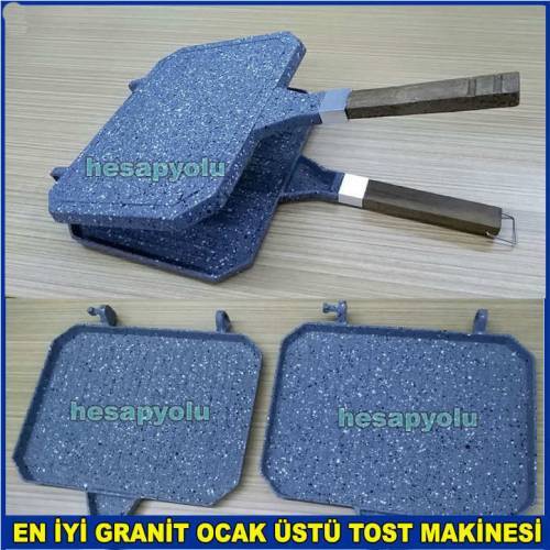 Ocak üstü tost+ızgara iç-dış yüzeyi 3 kat granit kaplama yanmaz yapışmaz döküm granit tost makinesi