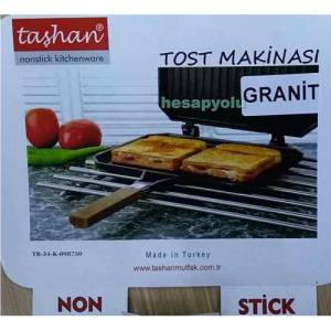 Ocak üstü tost+ızgara iç-dış yüzeyi 3 kat granit kaplama yanmaz yapışmaz döküm granit tost makinesi