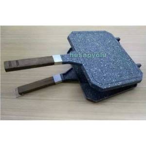 Ocak üstü tost+ızgara iç-dış yüzeyi 3 kat granit kaplama yanmaz yapışmaz döküm granit tost makinesi