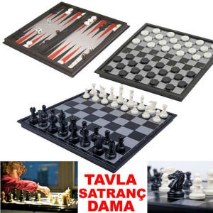 Magnetic 3'lü Büyük Tavla Satranç Dama Seti 3in1 Oyun Seti Sert Plastik
