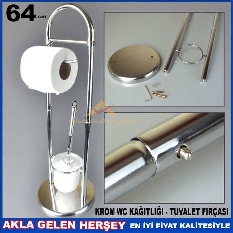 64cm PASLANMAZ KROM WC KAĞITLIĞI TUVALET FIRÇASI