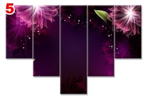 FLORAL MOR DESENLER 7 STİL 5 PARÇALI KANVAS TABLO