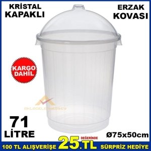 KRİSTAL FANUS KAPAKLI MEGA ERZAK KOVASI 71 LİTRE