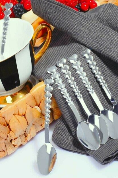 6 Adet Lüks Sapı Kalpli  Model  Paslanmaz Çelik  Çay Kaşığı Seti