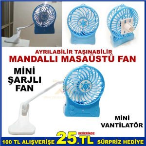 AYRILABİLİR MANDALLI ŞARJLI MASAÜSTÜ MİNİ FAN